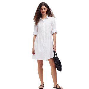 Madewell Button-Front Mini Shirtdress in Poplin Sz SM Coastal Minimalist NS126